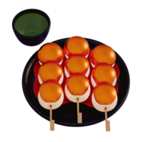 Japanese dessert Colorful Dango Skewers , 3d rendering on a transparent background png