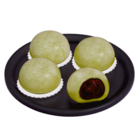 Japanese dessert 3d matcha Red Bean Mochi Delight , 3d rendering on a transparent background png