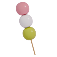 Japanese dessert Colorful Dango Skewers , 3d rendering on a transparent background png