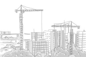 edificio construcción torre grua dibujar gráfico diseño vector