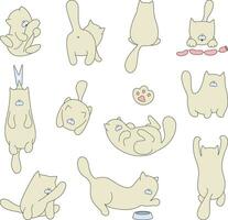 Set of isolated cute cats and kittens in different poses in cartoon style. Cat vector illustration.