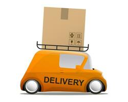 delivery orange mini cartoon car with a box vector