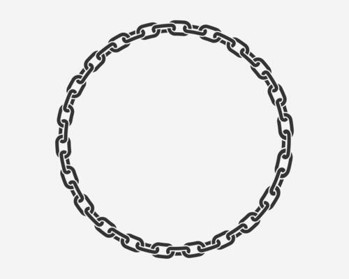 Texture chain round frame. Circle border chains silhouette black and white isolated on background. Chainlet design element.