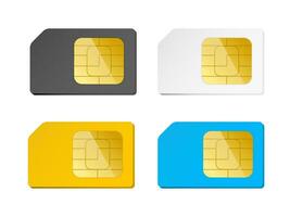 four sim cards black, white, blue, yellow vector