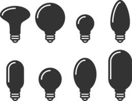 Light bulb icon vector. Llightbulb idea logo concept. Set lamps electricity icons web design element. Led lights isolated silhouette. vector