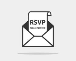 RSVP icon vector. Please respond letter in envelop. Answer on mail concept. vector