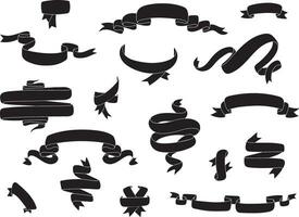 Flat black silhouette ribbon banner set design element vector