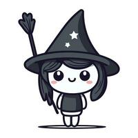 linda pequeño niña en Víspera de Todos los Santos disfraz con bruja sombrero vector ilustración