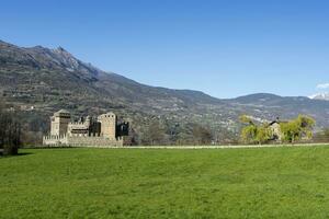 Panoramic view of Fenis castle Aosta Valley Italy photo