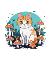 AI Generative Cat and Mushroom Clipart Illustration for Print on Demand websites is Also perfect for any other project png