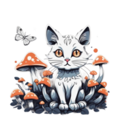 AI Generative Cat and Mushroom Clipart Illustration for Print on Demand websites is Also perfect for any other project png