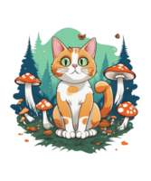 AI Generative Cat and Mushroom Clipart Illustration for Print on Demand websites is Also perfect for any other project png