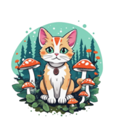 ai génératif chat et champignon clipart illustration pour impression sur demande sites Internet est aussi parfait pour tout autre projet png