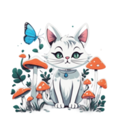 AI Generative Cat and Mushroom Clipart Illustration for Print on Demand websites is Also perfect for any other project png