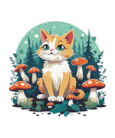 AI Generative Cat and Mushroom Clipart Illustration for Print on Demand websites is Also perfect for any other project png