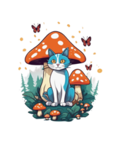 AI Generative Cat and Mushroom Clipart Illustration for Print on Demand websites is Also perfect for any other project png