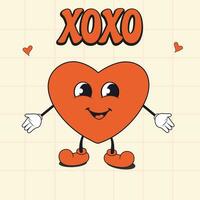 Happy valentines day card with cute groovy style heart vector