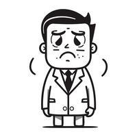 Sad doctor cartoon character vector illustration. Black and white doctor icon.