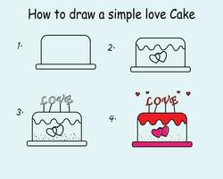 Step by step to draw a Cute Cake. Drawing tutorial a Cute Cake. Drawing lesson for children. Vector illustration