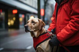 the dog accompanies its owner on the street generative ai photo