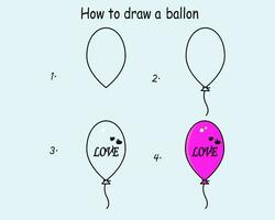 step to step draw a cute balloon. Good for drawing child kid illustration. Vector illustration