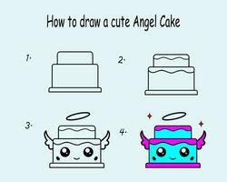 Step by step to draw a Cute Cake. Drawing tutorial a Cute Cake. Drawing lesson for children. Vector illustration