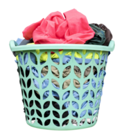 Green laundry basket with colorful clothes png