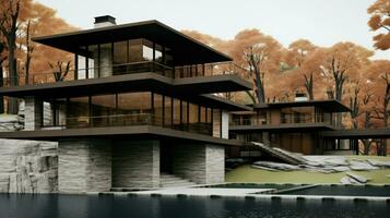 Modern architecture - a blend of nature and luxury.. Generative AI photo