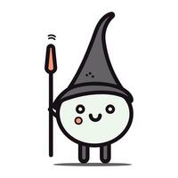 Cute cartoon gnome with magic wand. Vector Illustration.