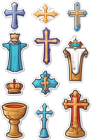 uma conjunto do ícones com coroas, coroas, e de outros religioso símbolos ai generativo png