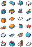 school supplies icons set, illustration ai generative png