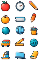 school bus icon set, set of school bus icons, school bus icons, school bus icons, ai generative png