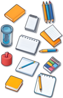 school supplies icon set, school supplies, school supplies icon set, school supplies icon set, school ai generative notepad pencil png