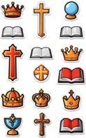 een reeks van pictogrammen met kronen, kronen, en andere religieus symbolen ai generatief png