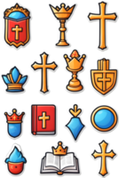 uma conjunto do ícones com coroas, coroas, e de outros religioso símbolos ai generativo png