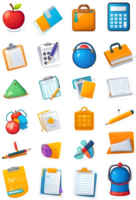 school supplies icon set, png, , clipart ai generative png