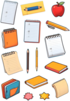 school supplies icon set, school supplies, school supplies icon set, school supplies icon set, school ai generative notepad pencil png