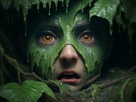 scared face covered in green liquid illustration photo