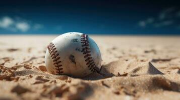 Generative AI, baseball ball in dry sand explosion, on the Pitchers Mound photo