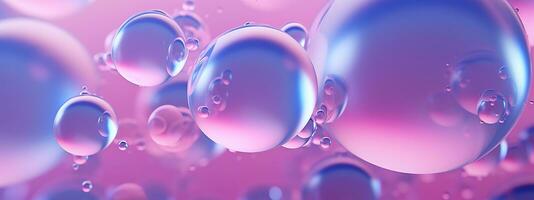 Generative AI, abstract pastel pink blue purple background with iridescent magical air bubbles, wallpaper with glass balls or water drops photo