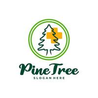 Pine Tree with Health Plus logo design vector. Creative Pine Tree logo concepts template vector