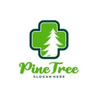 Pine Tree with Health Plus logo design vector. Creative Pine Tree logo concepts template vector