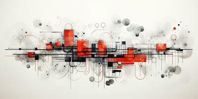 Generative AI, Abstract geometric factory pipeline industry watercolor and ink background with red and grey clouds. photo