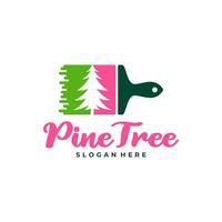 Pine Tree with Paint logo design vector. Creative Pine Tree logo concepts template vector