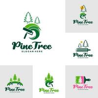 Set of Pine Tree with Paint logo design vector. Creative Pine Tree logo concepts template vector