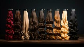 Generative AI, Beauty salon hair extensions different color samples photo