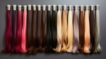 Generative AI, Beauty salon hair extensions different color samples photo