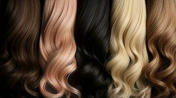 Generative AI, Beauty salon hair extensions different color samples photo