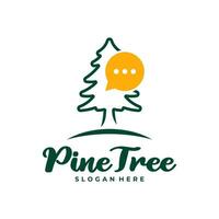 Pine Tree with Chat logo design vector. Creative Pine Tree logo concepts template vector