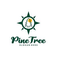 Pine Tree with Compass logo design vector. Creative Pine Tree logo concepts template vector